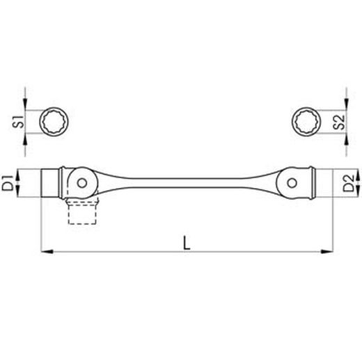 Clé à douille articulée à 2 voies