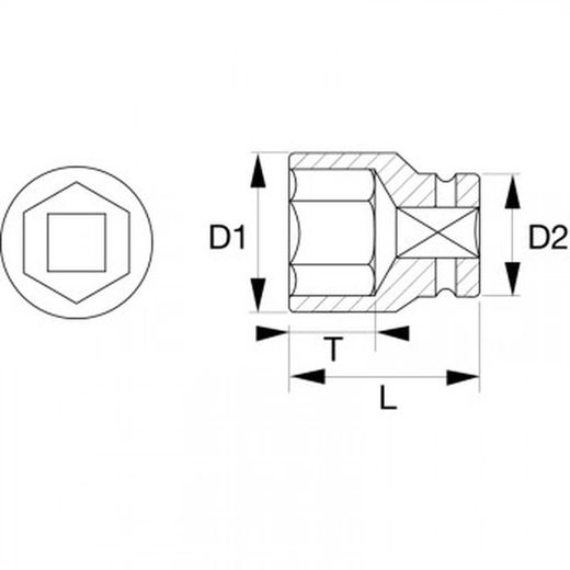 Vaso de impacto fosfatado con cuadrado de 1/2" y perfil hexagonal métrico ref. K7801m