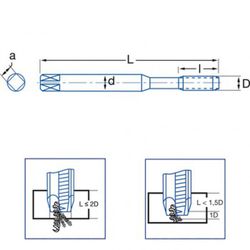 Taraud machine droit avec filetage métrique pour acier inoxydable avec poignée renforcée DIN-371 mod. 3149