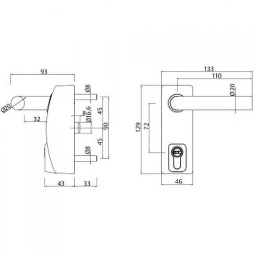 Manilla de sobreponer para accionamiento exterior tesa mmodmbt5ne