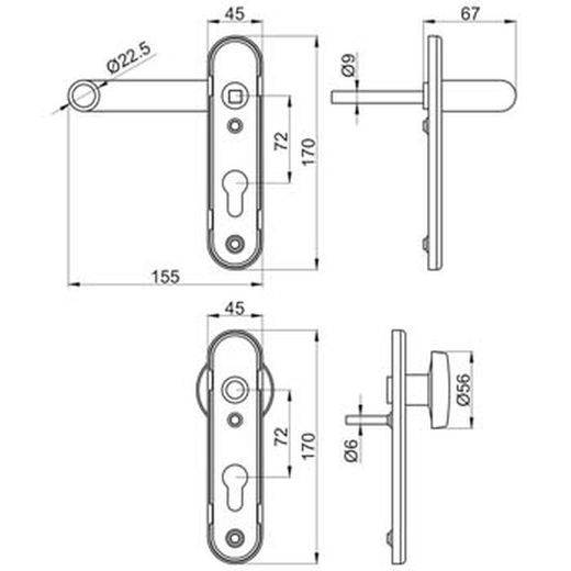 Manilla para puerta cortafuego