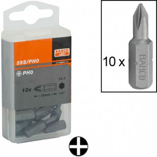 Pacote de pontas de chave de fenda padrão (10 unidades) (1/4" x 25 mm) para parafusos Phillips ref. 59s/ph