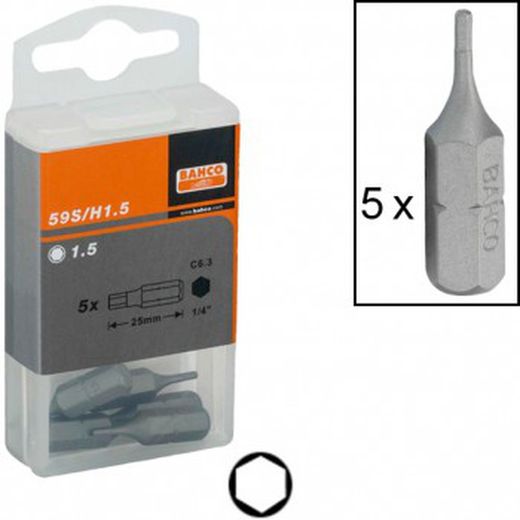 Pacote de pontas de chave de fenda padrão (5 unidades) (1/4" x 25 mm) para parafusos com soquete sextavado ref. 59s/h