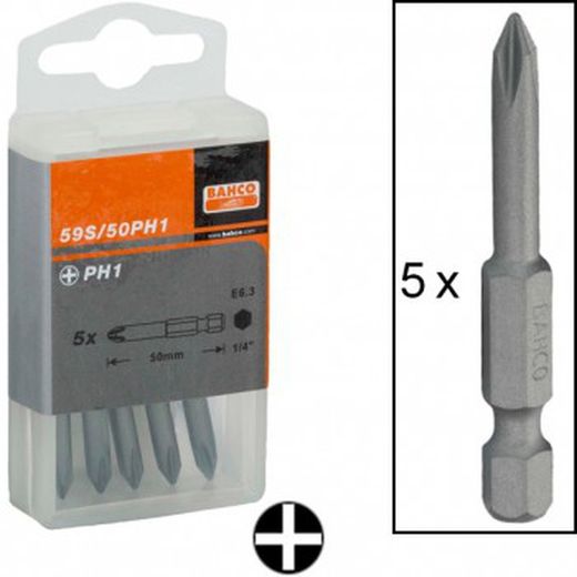 Pacote de 5 pontas de chave de fenda padrão (1/4" x 50 mm) para parafusos Phillips ref. 59s/50ph