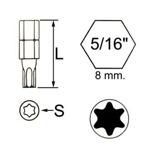 Embout Torx avec six pans 5/16", réf. 70s/t