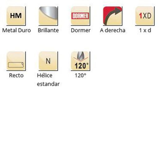 R122 - dormer metal duro brillante 120°  broca corta para centrados - 120° corta dormer