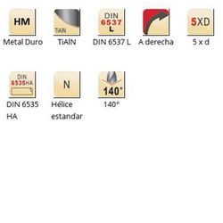 R454 - Foret long 140° en carbure Dormer Tialn MP-X - Série courte MP-X 5XD DIN 6537 L