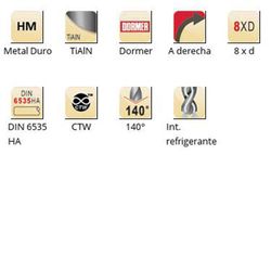 R459 - lucarne en métal dur tialn mp-x 140° int. Embout de foret spécial pour liquide de refroidissement - mp-x - refroidissement interne 8xd longue lucarne