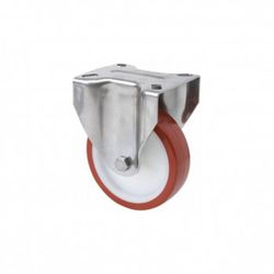 Rueda de poliuretano inyectado con soporte fijo de acero inoxidable (aisi 304) ref. Zvi inox-pol