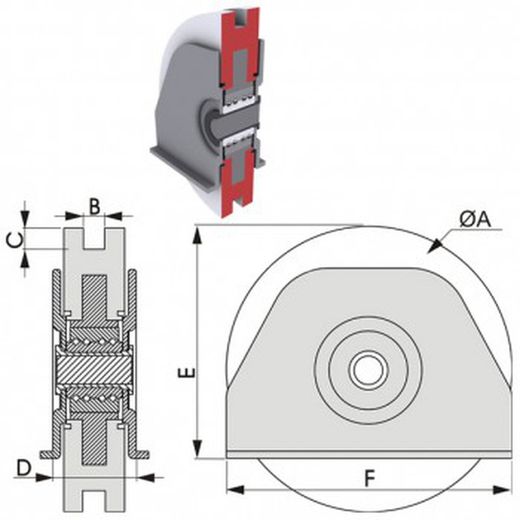 Roue de portail coulissant avec support soudé à canal carré