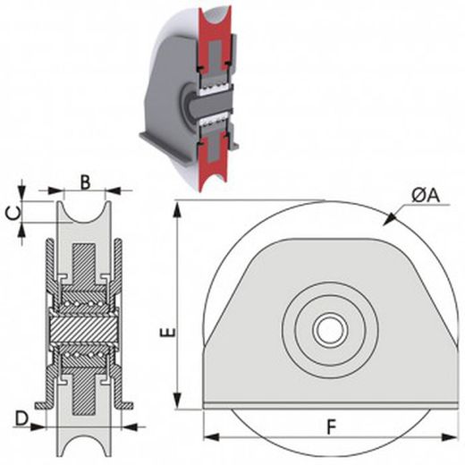 Roue de portail coulissant avec support de soudure à canal rond