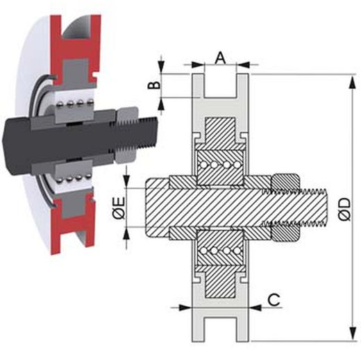 Roulette pour porte coulissante sans support canal carré