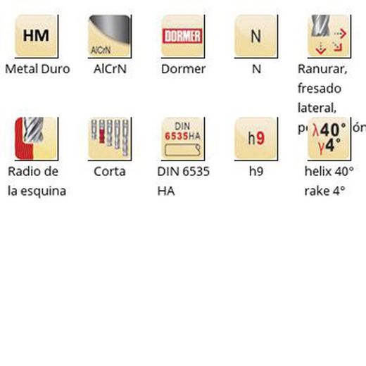 S262 - Fraises à queue HA en carbure d'aluminium DIN 6535 avec rayons à l'extrémité N Dormer Dormer