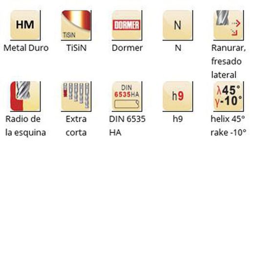 S521 - Fraises à queue HA en métal dur Dormer DIN 6535 avec rayons à l'extrémité N Dormer Dormer