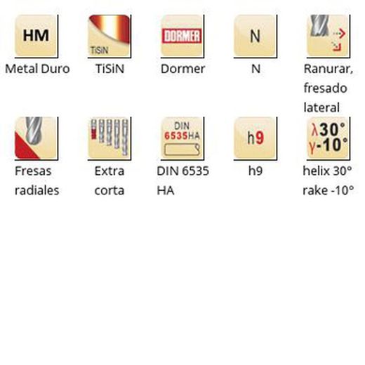 S534 - Fraises à bout hémisphériques Dormer en métal dur DIN 6535 HA à queue N Dormer Dormer