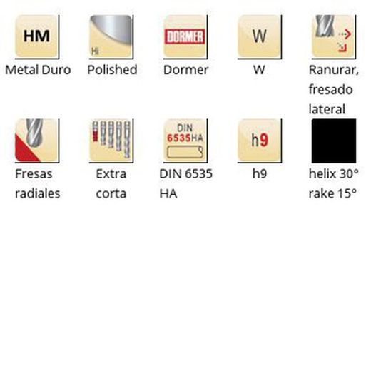 S629 - Fraises à bout hémisphériques à queue HA en carbure poli Dormer DIN 6535 W Dormer Dormer