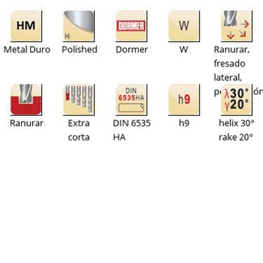 S638 - Fraises de finition à queue HA DIN 6535 en carbure poli Dormer avec Dormer