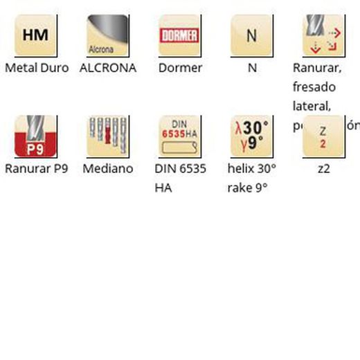 S822 - Fraises à queue HA en carbure Dormer Alcrona DIN 6535 Dormer