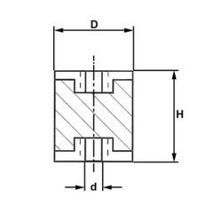 Support d'amortisseur antivibratoire cylindrique avec filetage femelle des deux côtés