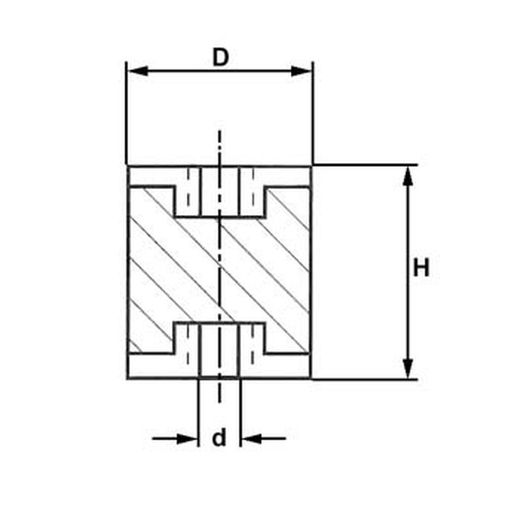 Support d'amortisseur antivibratoire cylindrique avec filetage femelle des deux côtés