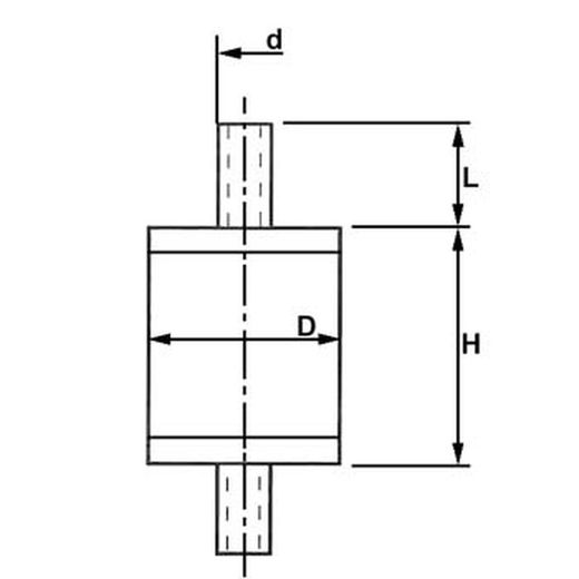 Support d'amortisseur antivibratoire cylindrique avec filetage mâle des deux côtés
