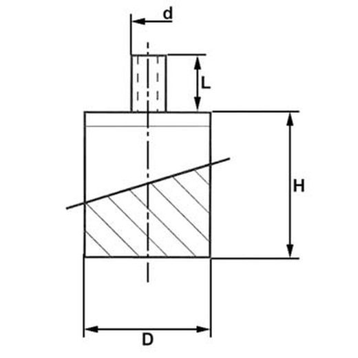 Support antivibratoire cylindrique avec filetage mâle sur un côté