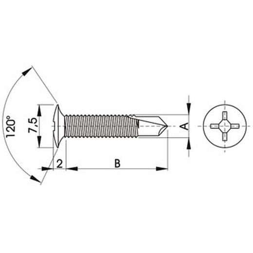 Vis autoperceuse galvanisée pour tôle avec tête bombée 120º réf. Hmm