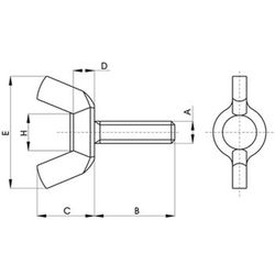 Tornillo con cabeza de mariposa acuñada zincado y rosca métrica.