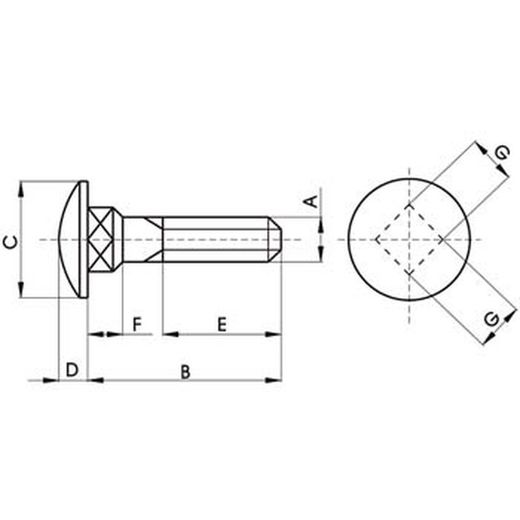 Tornillo din-603 de cabeza abombada y cuello cuadrado, de acero zincado y rosca métrica.