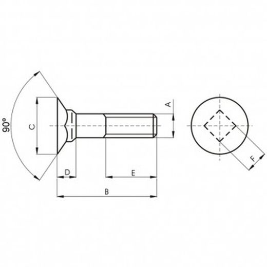 Vis DIN-608 à tête fraisée et col carré bas, en acier et filetage métrique.