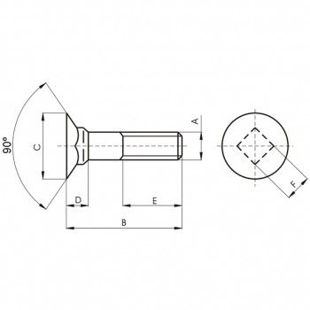 Vis DIN-608 à tête fraisée et col carré bas, en acier et filetage métrique.
