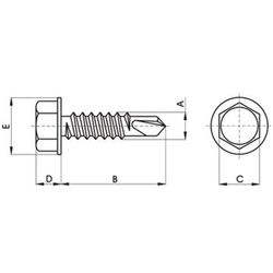Vis DIN-7504 K à pointe perforante, tête hexagonale avec rondelle estampée, acier zingué.