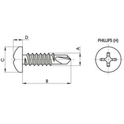 Tornillo din-7504 n con punta de broca, cabeza alomada, mortaja philips, acero zincado.
