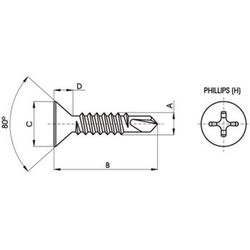 Vis DIN-7504 P à pointe perforante, tête fraisée, mortaise Philips, acier zingué.