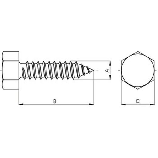Vis autotaraudeuse DIN-7976 C à tête hexagonale et acier inoxydable A2