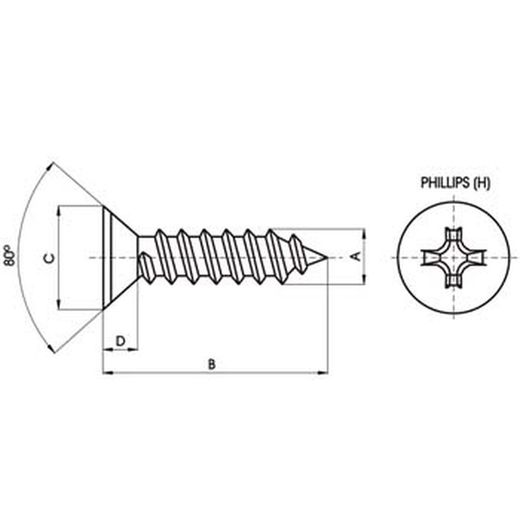 Tornillo din-7982 ch con cabeza avellanada con hueco cruciforme de acero inoxidable a2.