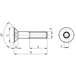Tornillo din-7991 de cabeza avellanada con hueco hexagonal, de acero inoxidable a2 y rosca métrica.