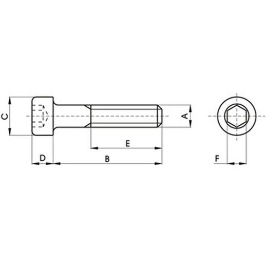 Vis DIN-912 à tête cylindrique et douille hexagonale, en acier inoxydable A2 et filetage métrique.