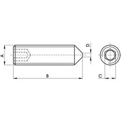 Tornillo din-914 sin cabeza con hueco hexagonal y extremo cónico, de acero inoxidable a2 y rosca métrica.