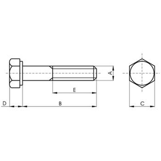 Vis DIN-931 à tête hexagonale, partiellement filetée, en acier (8.8) et filetage métrique.