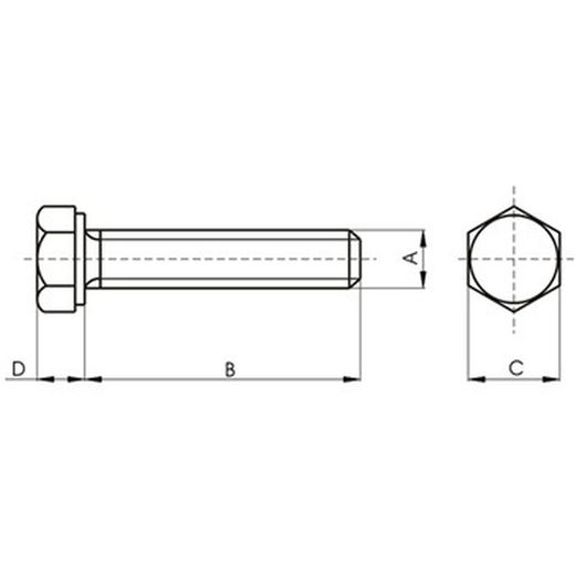 Tornillo din-933 de cabeza hexagonal, totalmente roscado, de acero (8.8) cincado y rosca métrica.