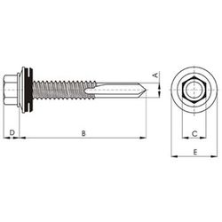 Tornillo ref-7331 autotaladrante, con punta broca nº5, cabeza hexagonal, cincado y arandela de acero + caucho "epdm"