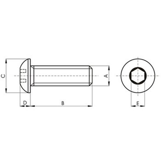 Vis réf. Tête bombée hexagonale encastrée Uls iso-7380, acier inoxydable a2 et filetage métrique.
