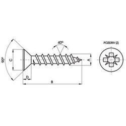 Vis Ref-velox, tête fraisée, mortaise pozidriv (z), acier galvanisé et filetage lobé.