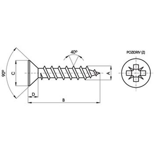 Vis Ref-velox, tête fraisée, mortaise pozidriv (z), acier galvanisé et filetage lobé.