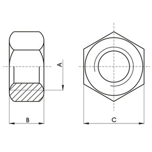 Tuerca din-934 hexagonal, de acero (c-8) y rosca whitworth(bsw)/unc