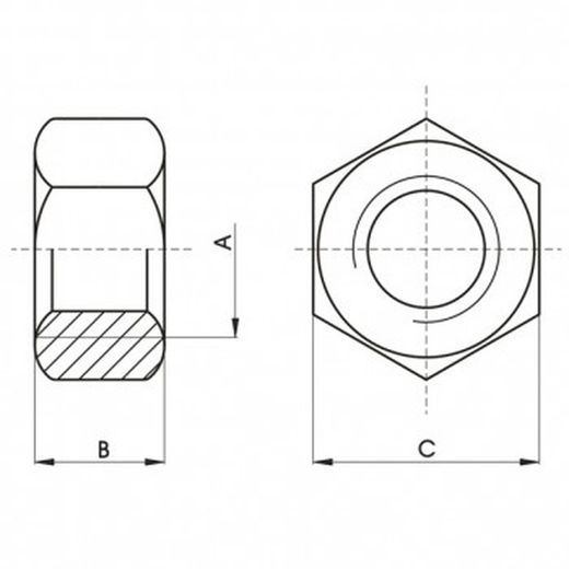 Tuerca din-934 hexagonal, de acero inoxidable a2 y rosca métrica.