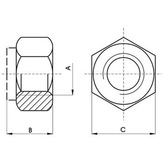 DIN-985 Sechskant-Sicherheitsmutter mit Kunststoffscheibe, aus verzinktem Stahl (C-8) und metrischem Gewinde.